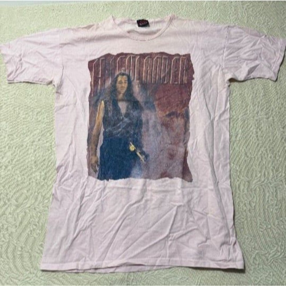 Vintage Highlander Movie Promo T-Shirt Pink Single Stitch Size L/XL